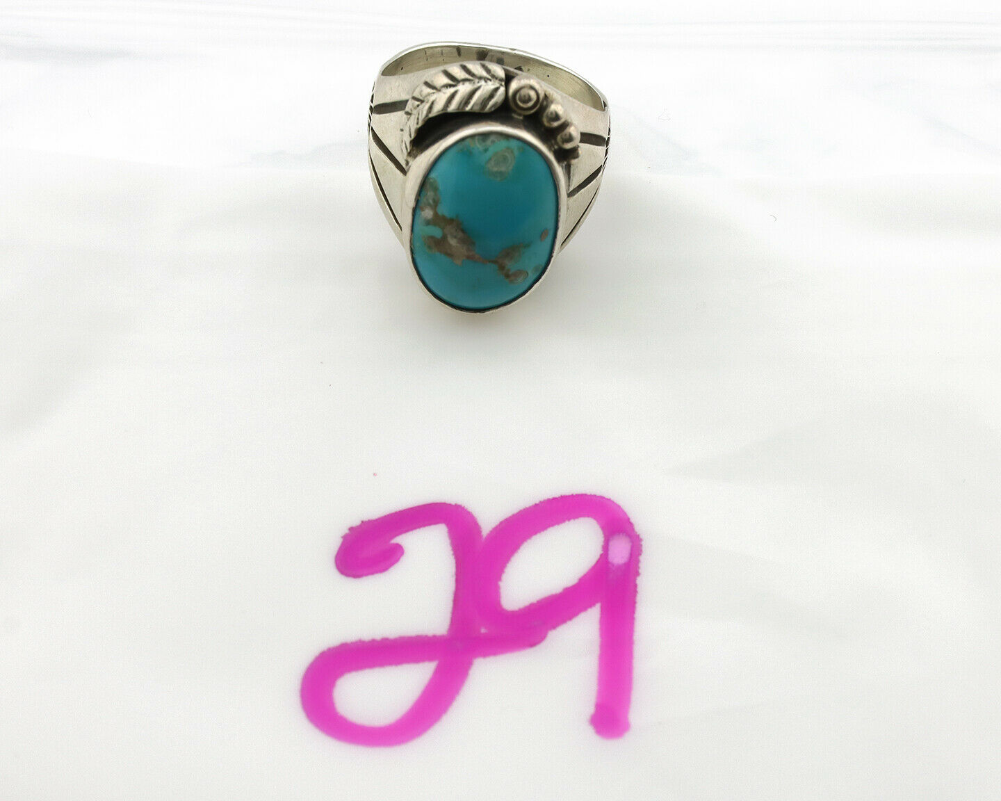 Navajo Ring .925 Silver Turquoise Mountain Native American Artist C.80's
