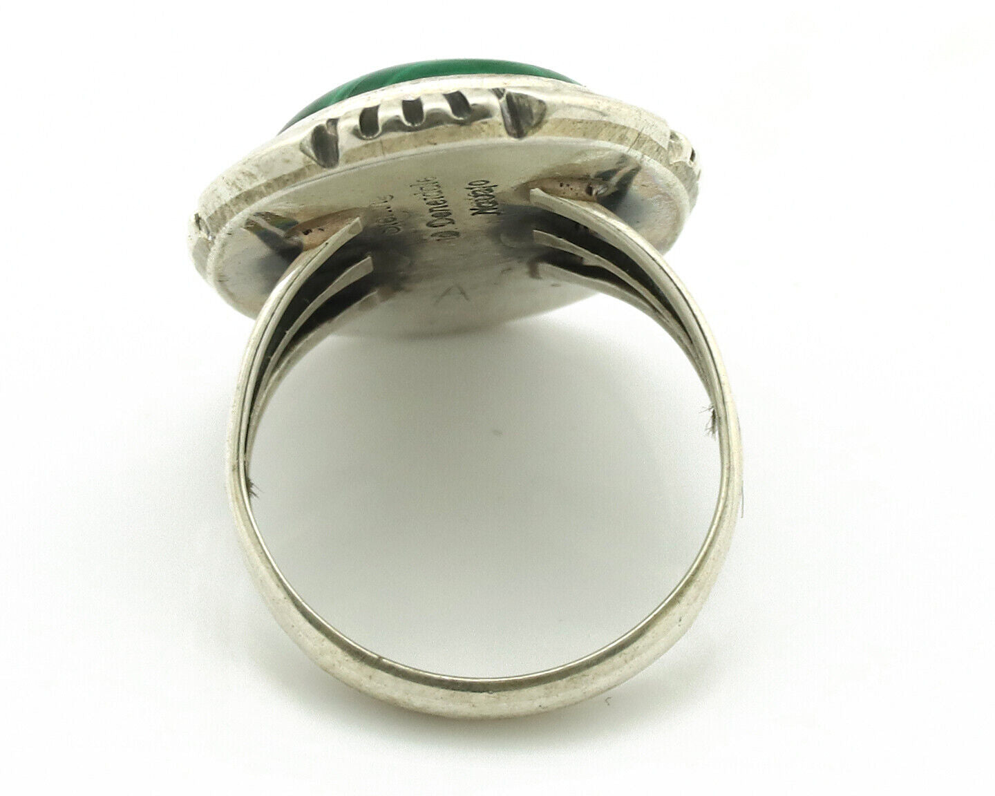 Navajo Ring 925 Silver Natural Green Malachite Signed William Denetdale C.80's
