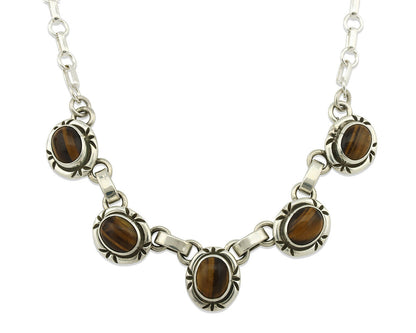 Navajo Necklace .925 Silver Tiger Eye Sapphire Native American Artist C.80's