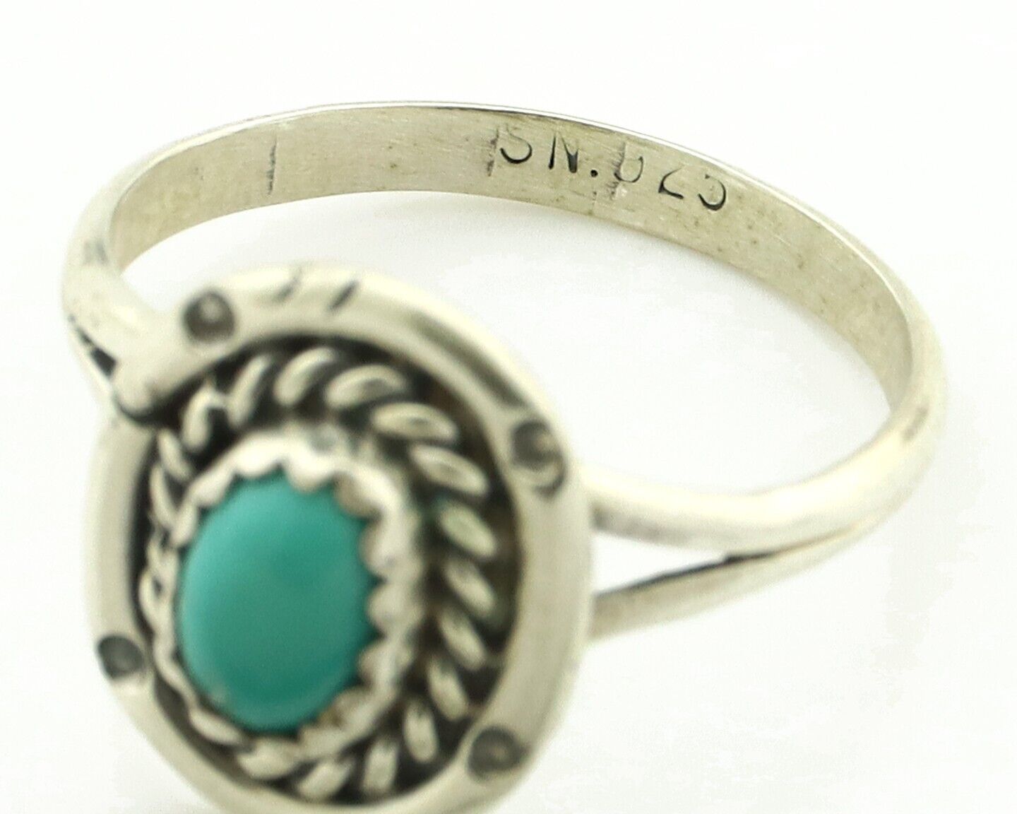 Navajo Ring .925 Silver Natural Blue Turquoise Artist Signed SN C.80's
