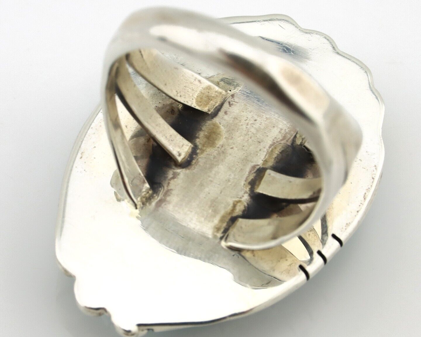 Navajo Ring 925 Silver Natural Mined Blue Gem Turquoise Artist Signed A C.80's