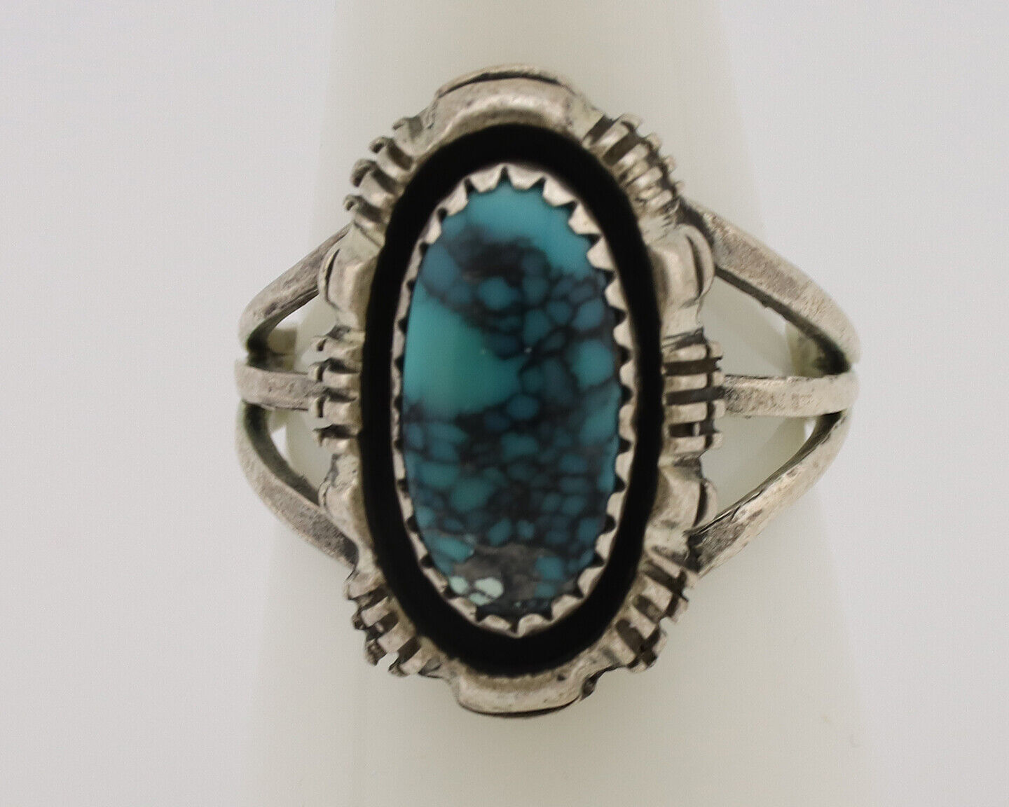 Navajo Ring .925 Silver Spiderweb Turquoise Artist Signed Yazzie C.80's