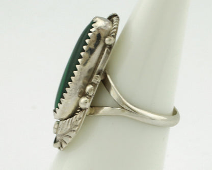 Navajo Ring 925 Silver Natural Green Malachite Signed Justin Morris C.80's