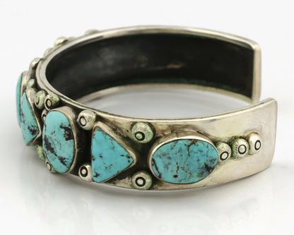 Navajo Bracelet .925 Silver Blue Nevada Turquoise Artist Signed CR 80's