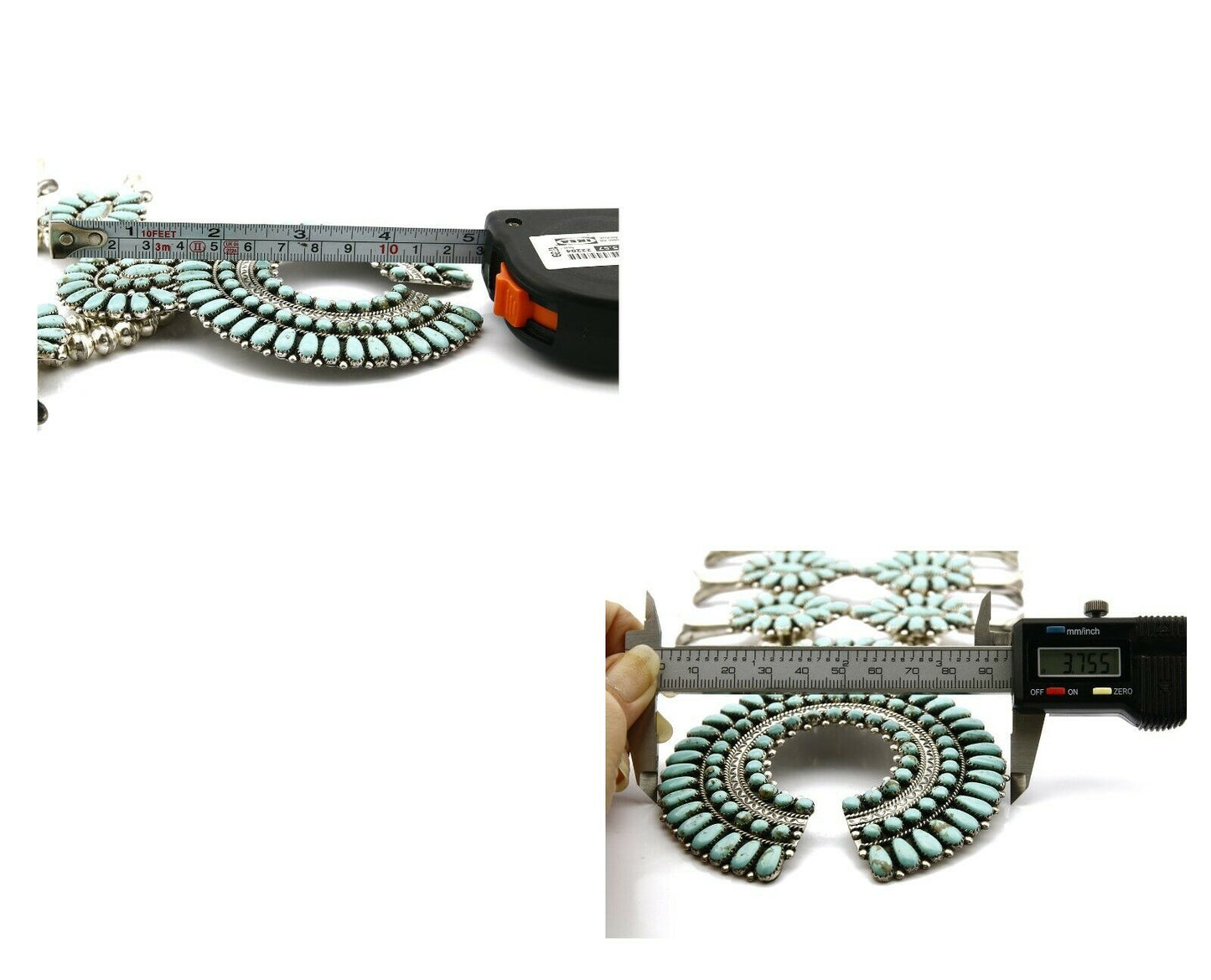 Huge Navajo Squash Necklace .925 Silver Blue Turquoise Artist F.M. Begay