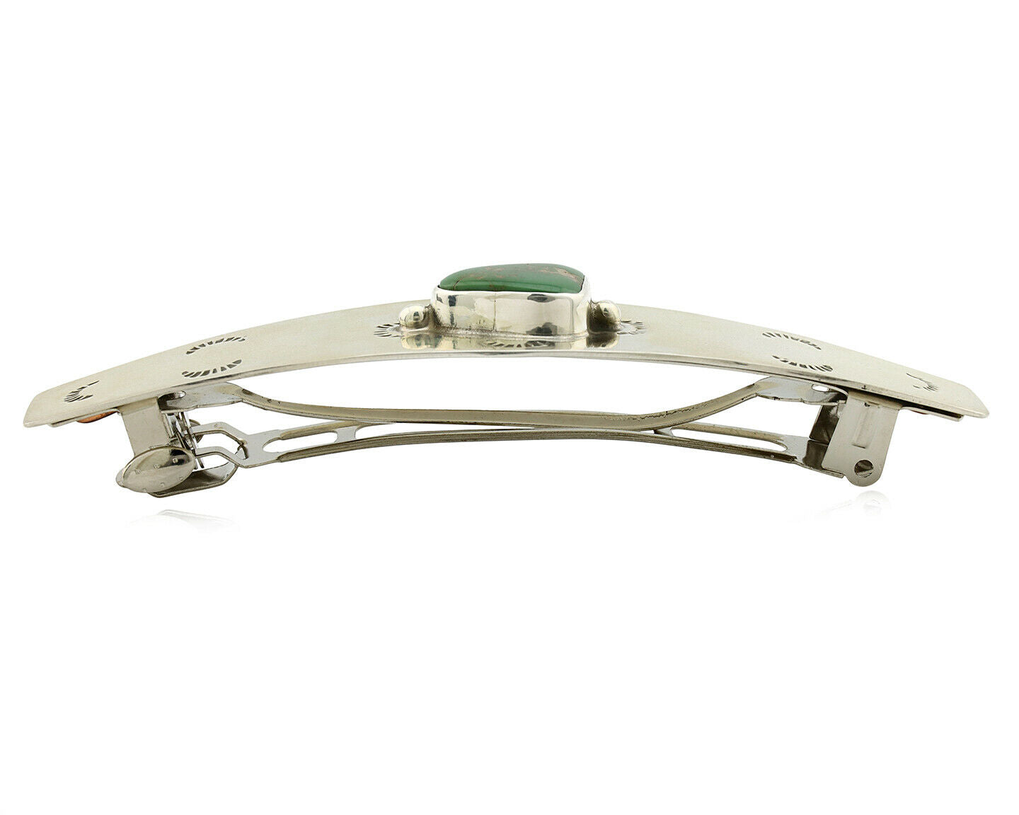 Navajo Hair Clip .925 Silver Green Turquoise Native American Barrette C.80's