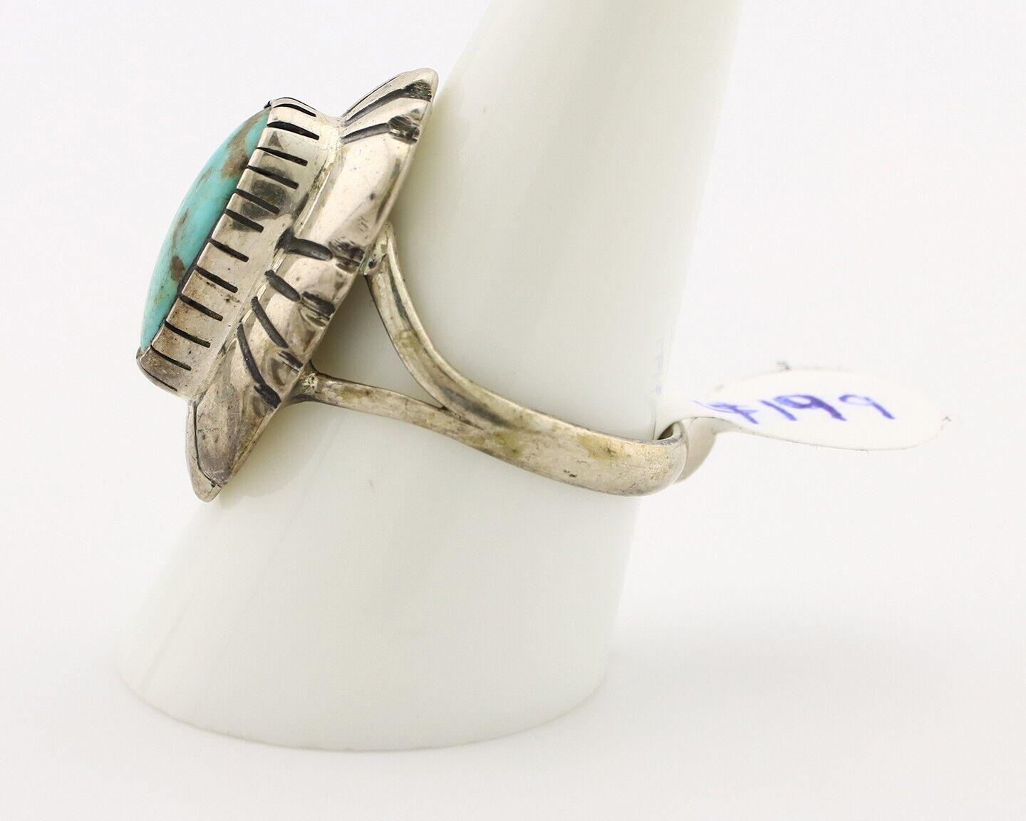 Navajo Ring 925 Silver Natural Blue Turquoise Artist Signed M Montoya C.80's