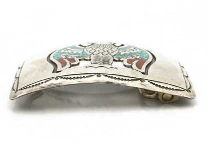Navajo Belt Buckle 925 Silver Handmade Chip Inlay Artist Signed J. Nezzie C.80s