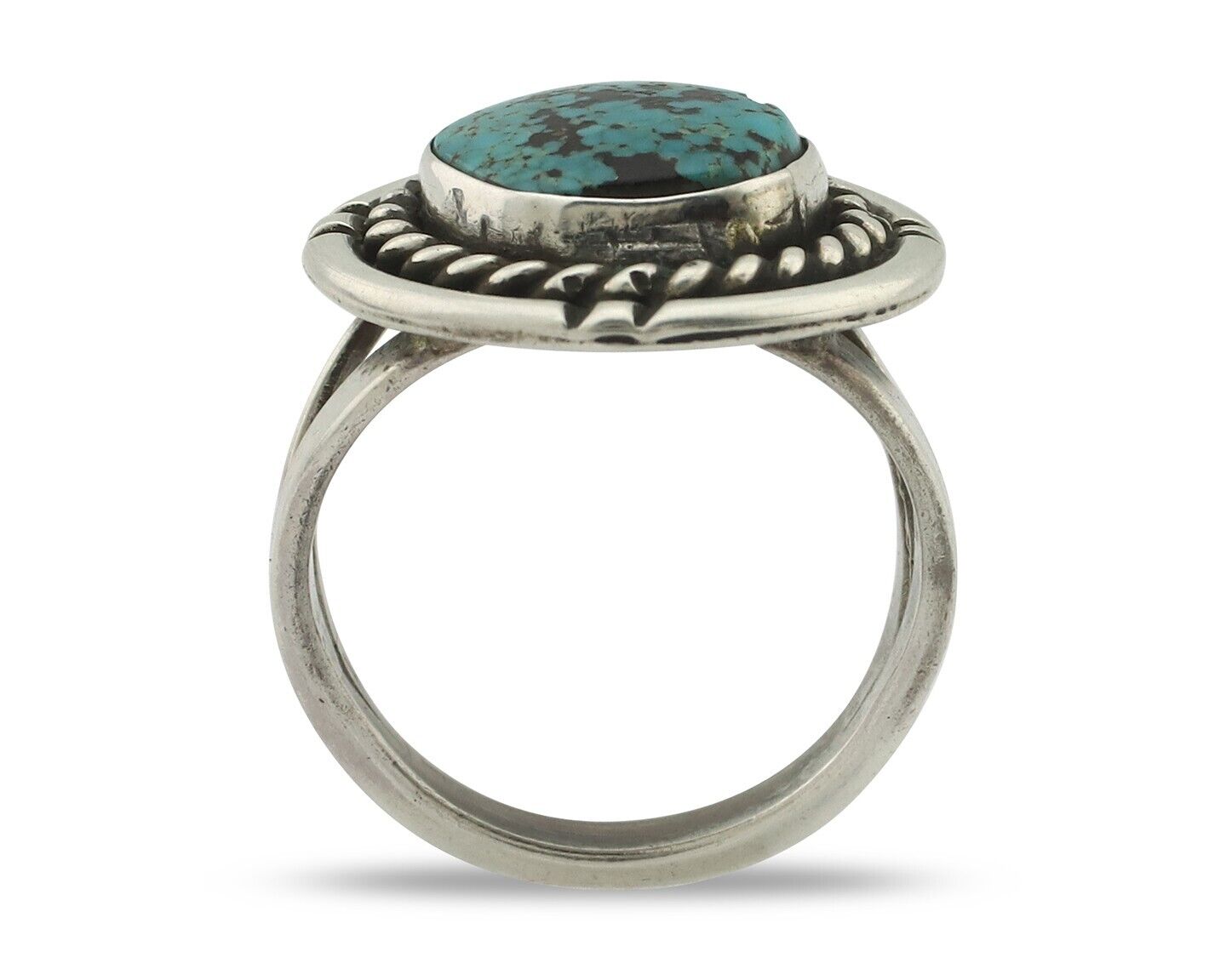 Navajo Handmade Ring .925 Silver Blue Diamond Turquoise Native Artist C.80's