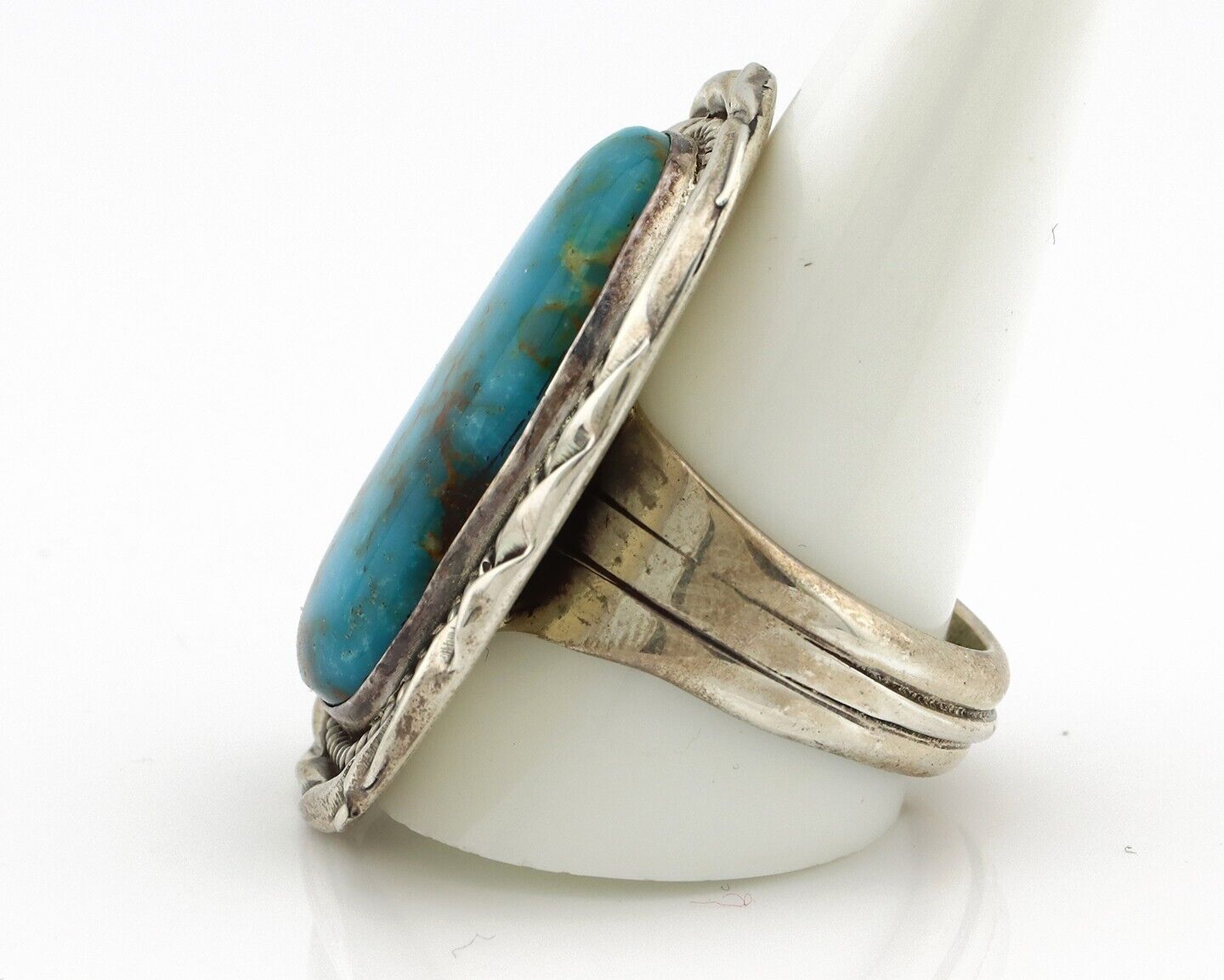 Navajo Ring 925 Silver Natural Blue Turquoise Artist Signed D Zachary C.80s