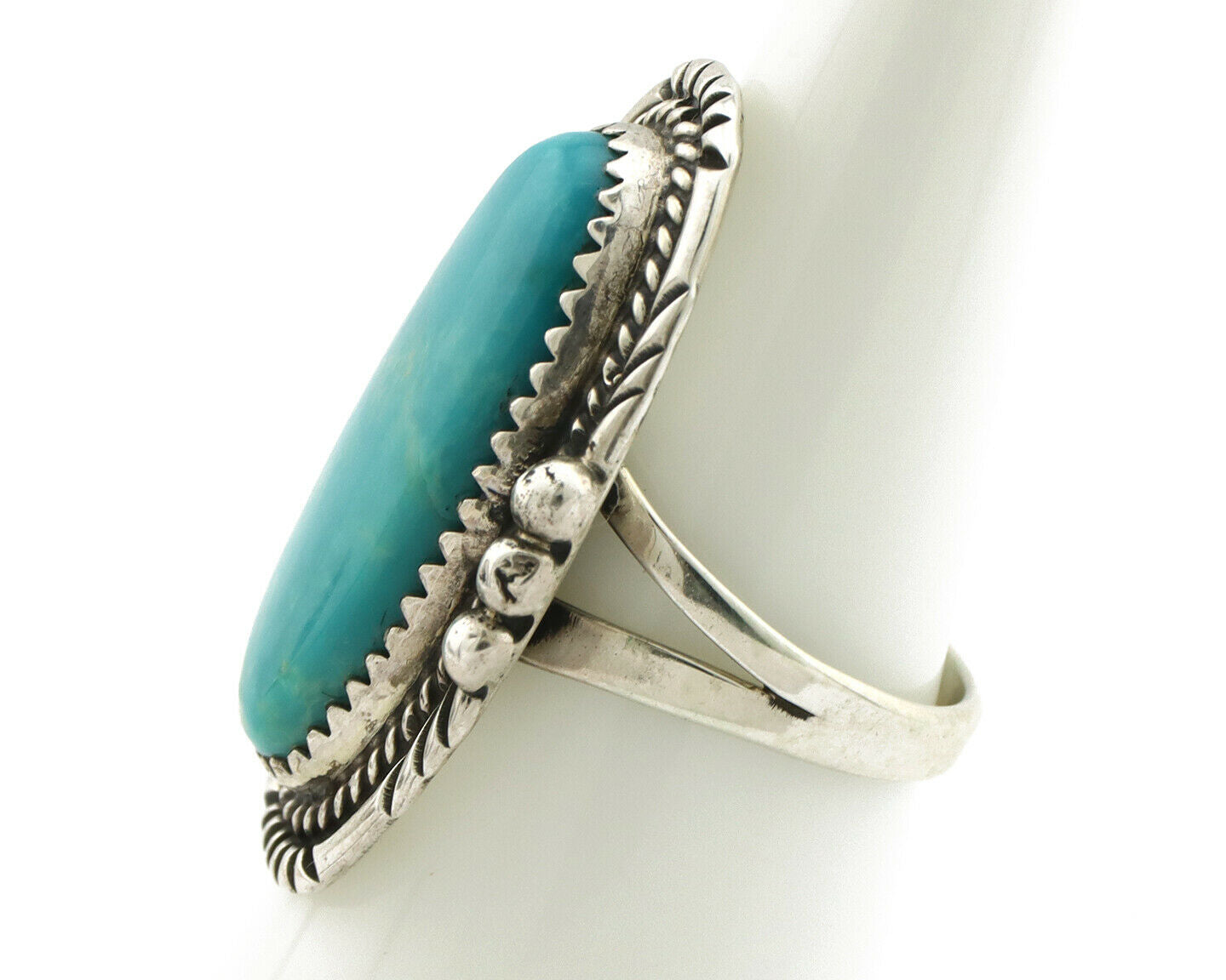 Navajo Ring .925 Silver Kingman Turquoise Native American Artist C.80's