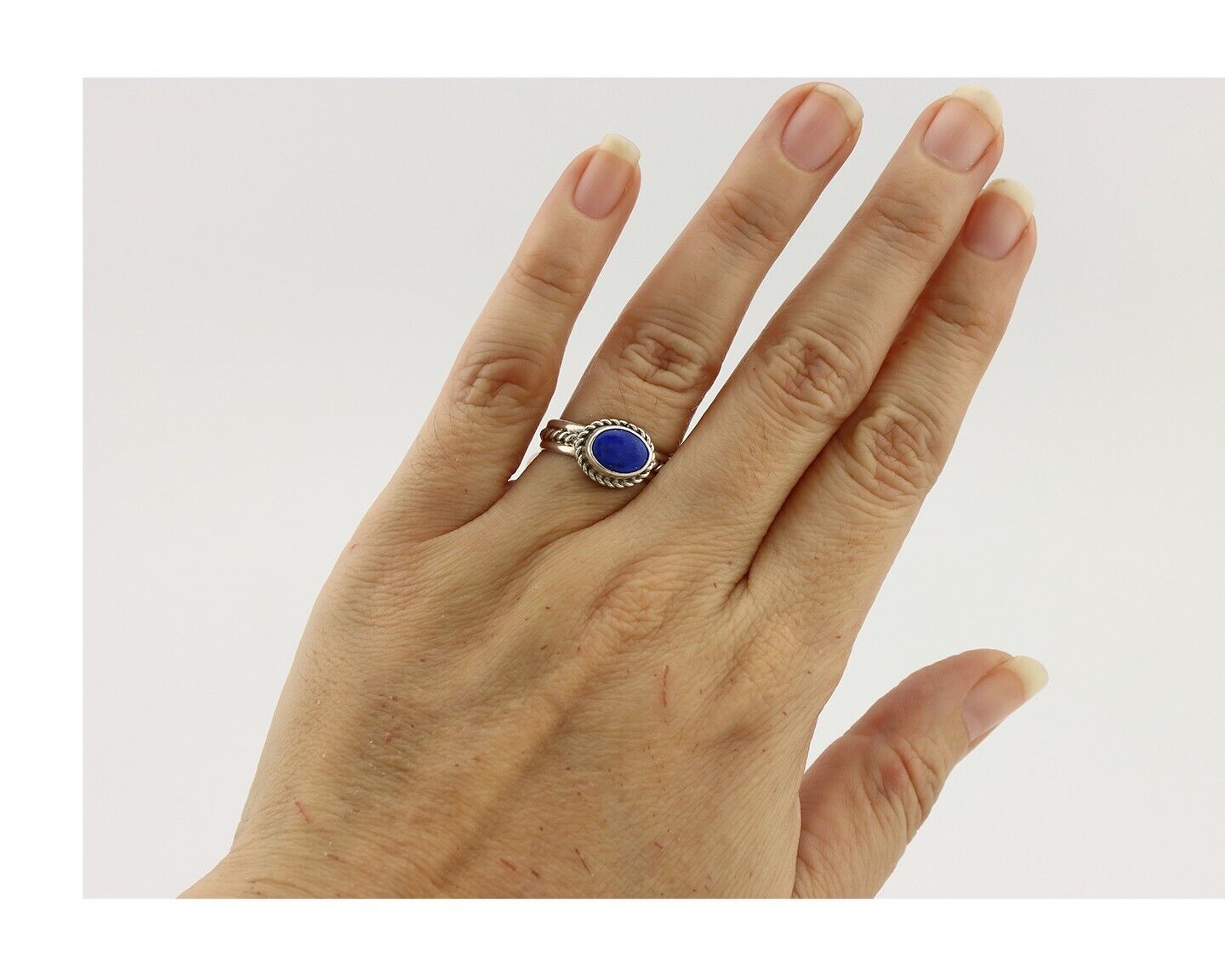 Navajo Ring 925 Silver Lapis Hand Stamped Native American Artist C.80's