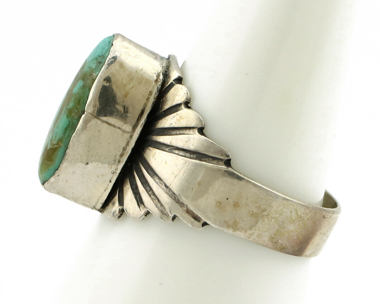 Navajo Ring .925 Silver Kingman Turquoise Artist Signed Apache C.80's