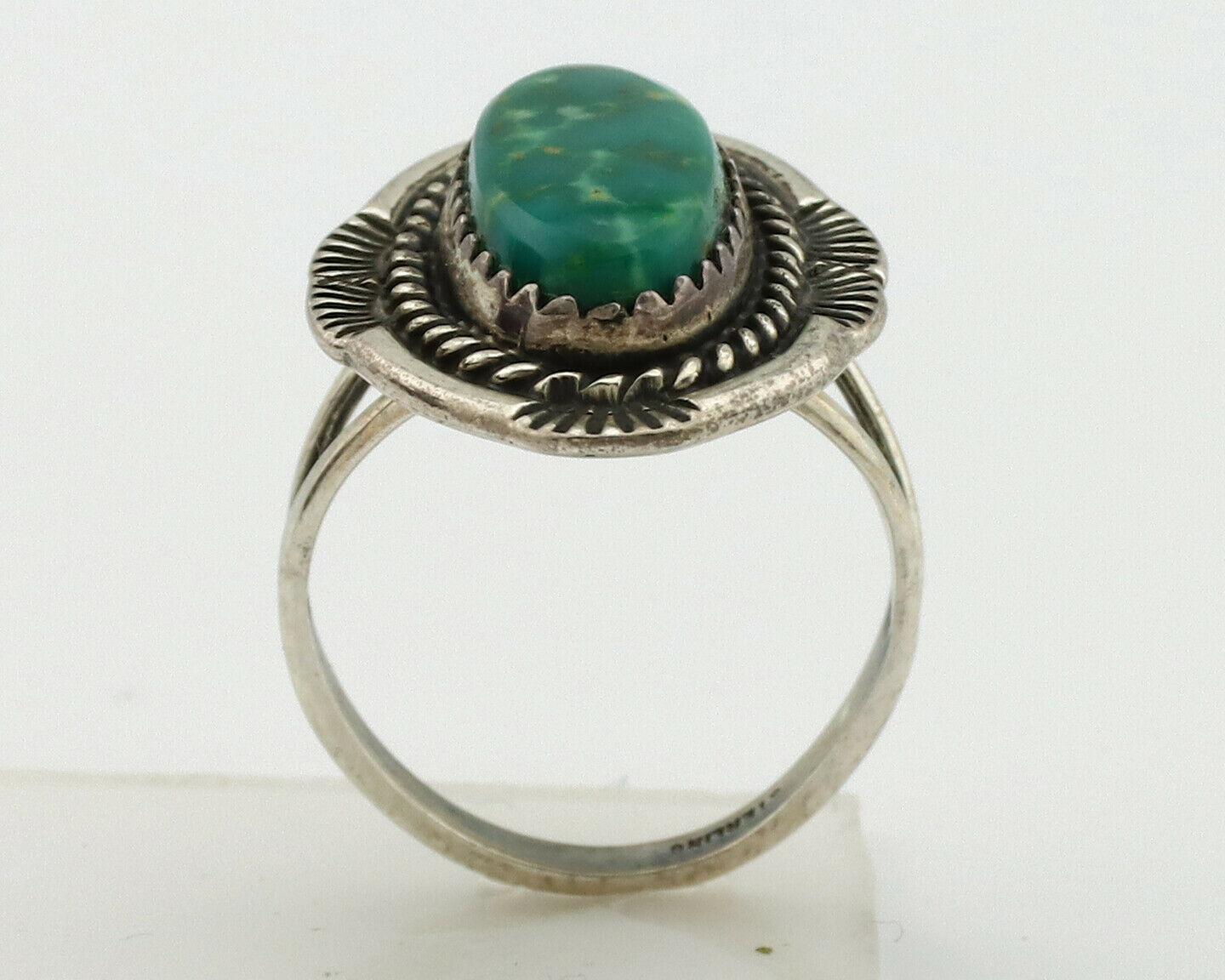 Navajo Ring .925 Silver Green Turquoise Native American Artist C.1980's