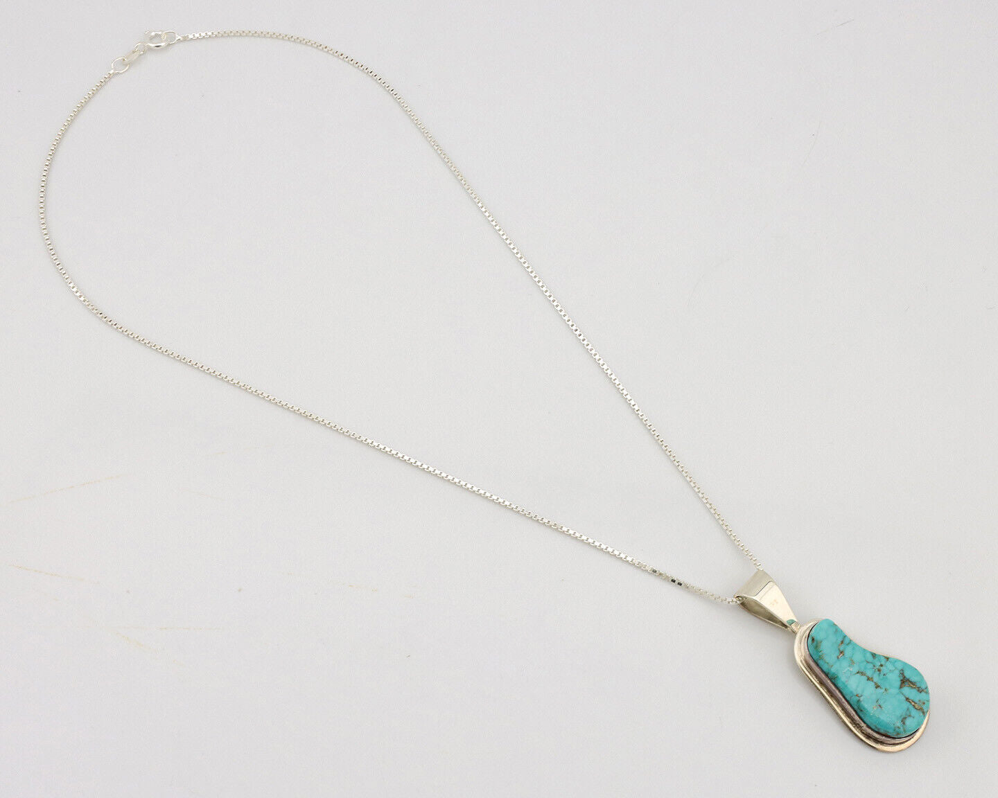 Navajo Necklace .925 Silver Fox Mine Turquoise Signed Doug Zachary C.1980's