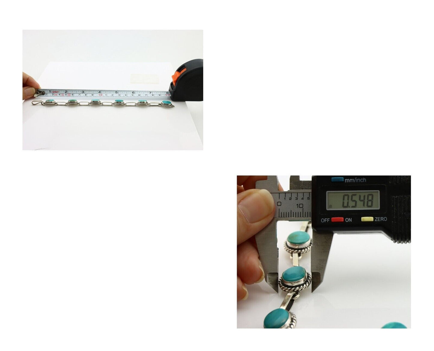 Navajo Link Bracelet .925 Silver Blue Turquoise Native American Artist C.80's