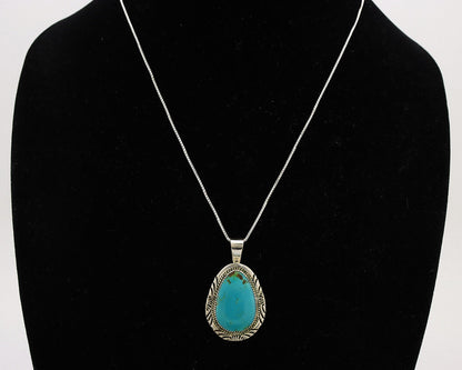 Navajo Necklace .925 Silver Kingman Turquoise Native American Signed C.1980's