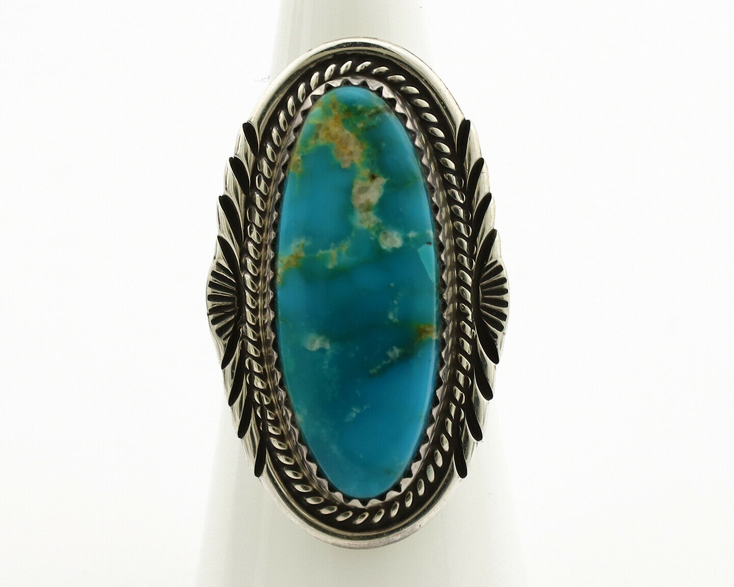 Navajo Ring .925 Silver Blue Turquoise Artist Signed M Begay C.1980's