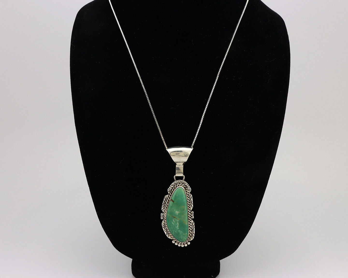 Navajo Necklace 925 Silver Natural Green Turquoise Artist Signed J C.80's
