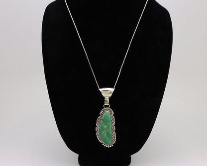 Navajo Necklace 925 Silver Natural Green Turquoise Artist Signed J C.80's