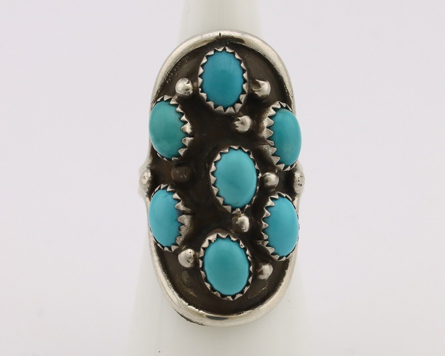Navajo Ring .925 Silver Natural Blue Turquoise Artist Signed L Henderson C.80's