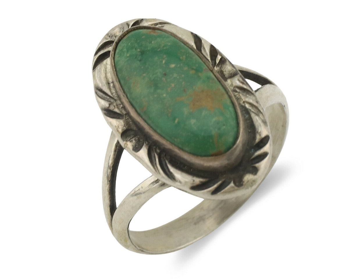 Navajo Ring .925 Silver Natural Mined Turquoise Native Artist Signed C.80's
