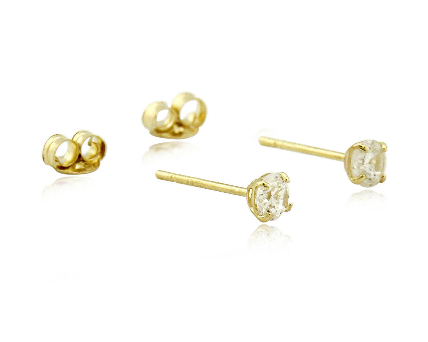 SOLID 14k Yellow Gold Basket 4 Prong 3.0mm Wide Simulated Diamond Stud Earrings
