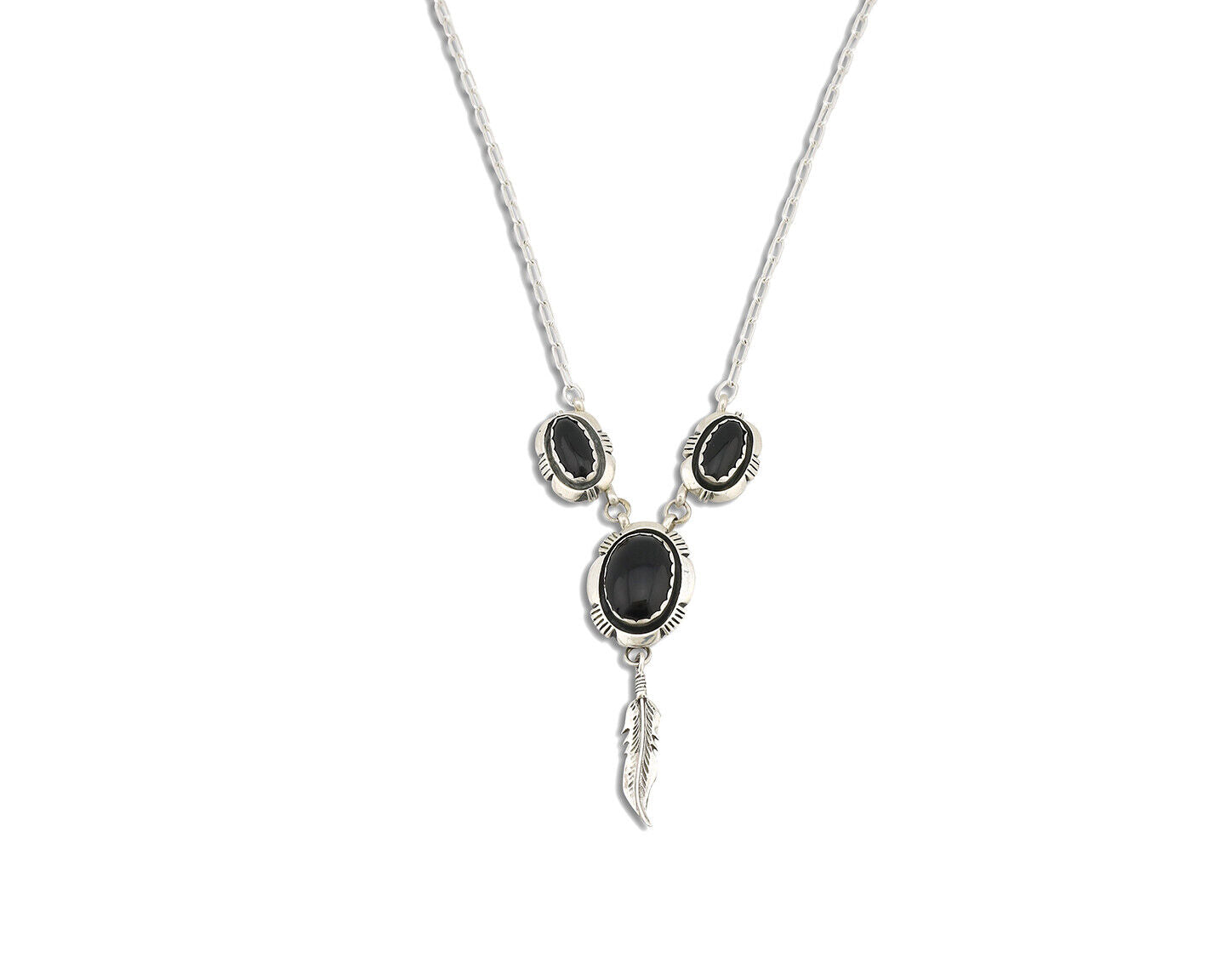 Navajo Necklace 925 Silver Black Onyx Signed Leonard & Marian Nez C.80's