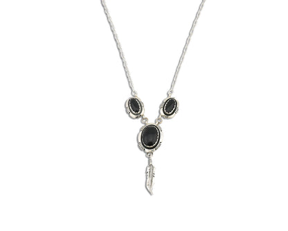 Navajo Necklace 925 Silver Black Onyx Signed Leonard & Marian Nez C.80's