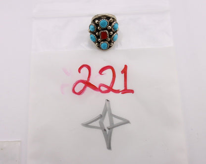 Navajo Ring 925 Silver Blue Turquiose & Coral Artist Signed Elgin Haskey C.80's