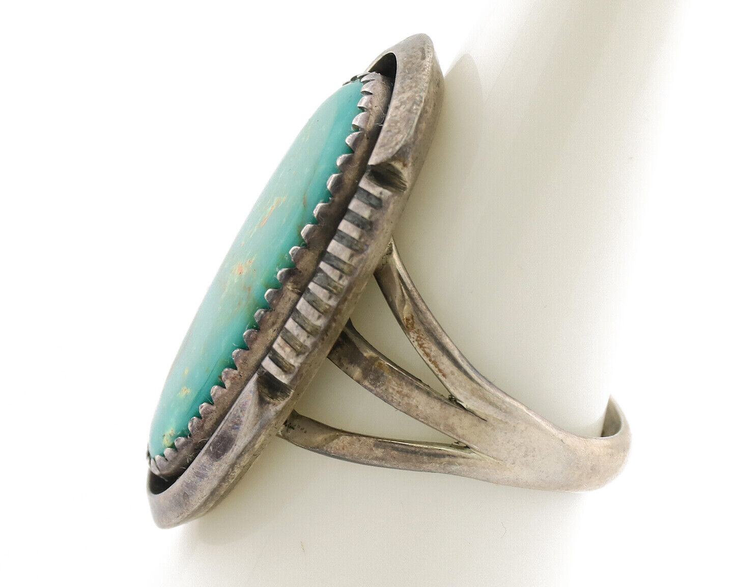 Navajo Ring .925 Silver Kingman Turquoise Native American Artist C.1980's