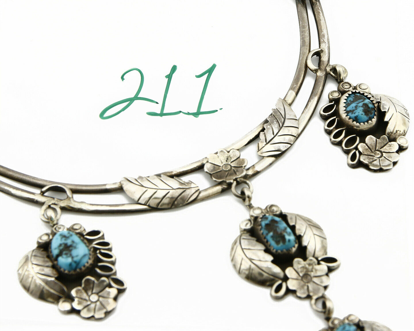 C. 70-80's Navajo Signed Mary Chavez .925 Silver Blue Turquoise Necklace