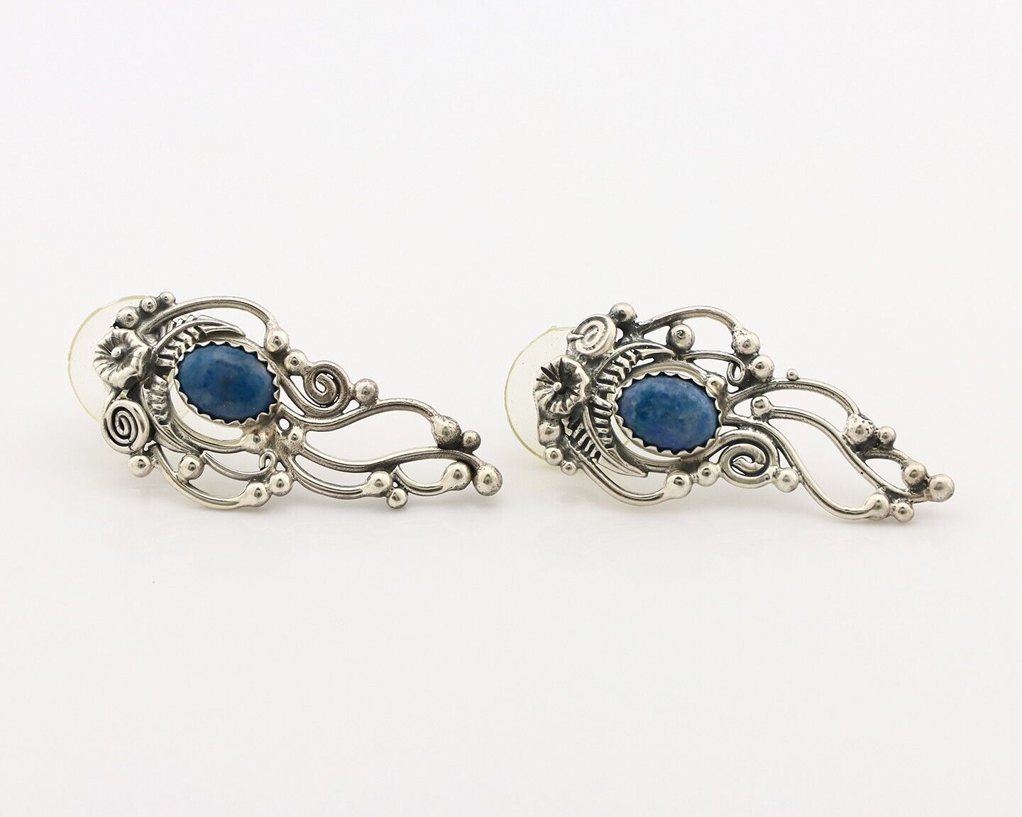 Navajo Earrings 925 Silver Natural Mined Denim Lapis Native American Artist C90s