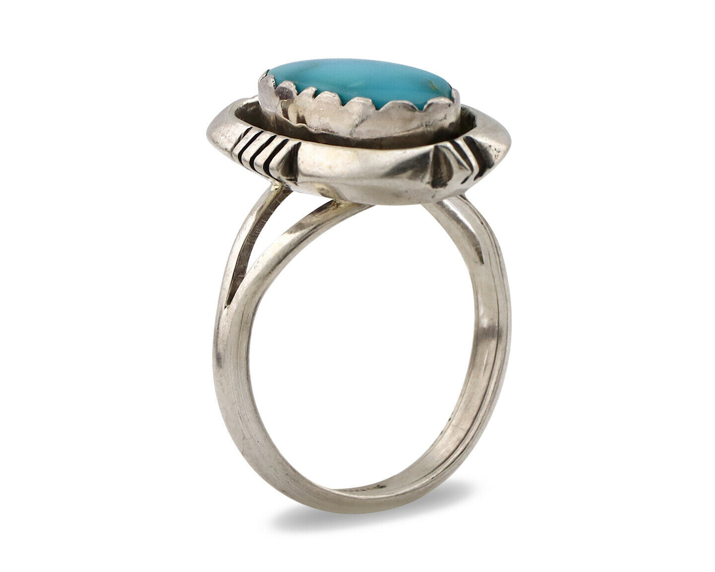 Navajo Ring .925 Silver Kingman Turquoise Handmade Native American Artist C80s