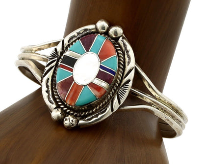 Navajo Cuff Bracelet 925 Silver Natural Gemstone Artist Signed V & N EDSITTY C80