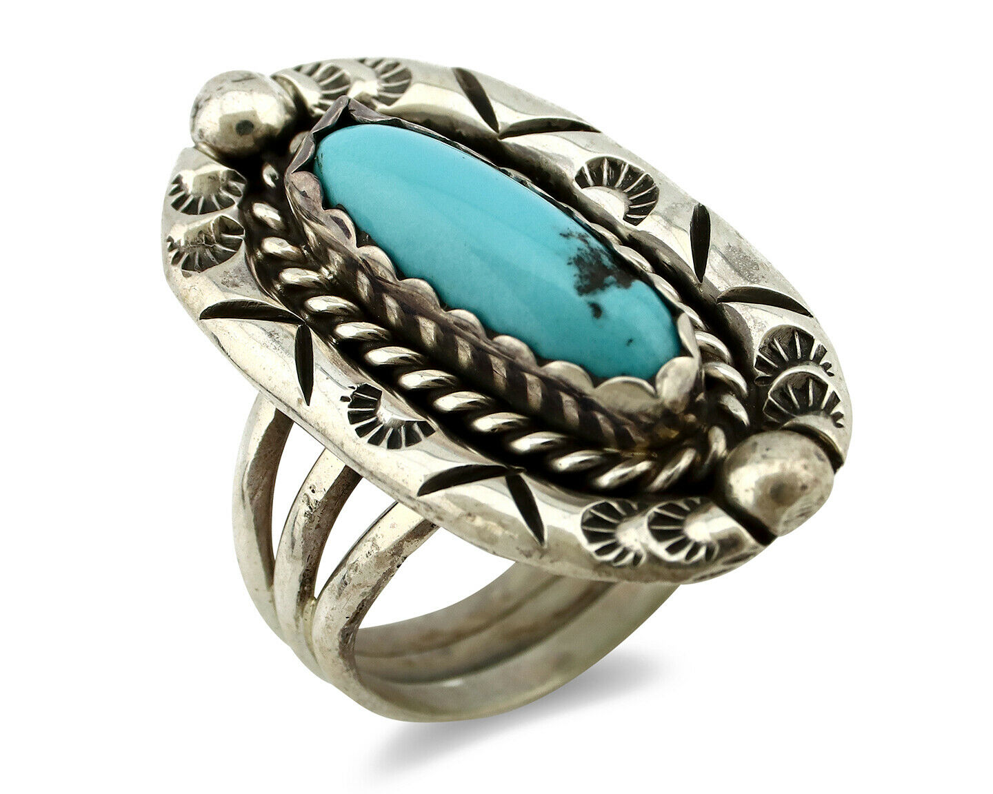 Navajo Ring .925 Silver Blue Turquoise Artist Signed V&N EDSITTY C.80's