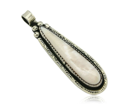 Navajo Pendant .925 Silver Real Natural Pink Mussel Signed Yazzie C.80's