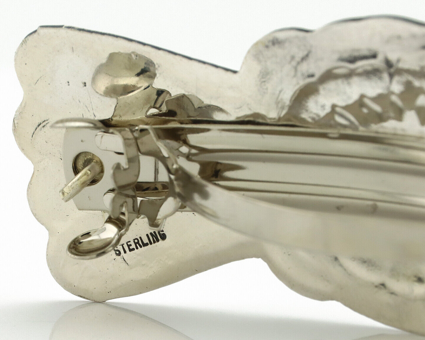 Navajo Hair Clip Barrette .925 Silver Hand Stamped Artist Signed Harold Tom C80s