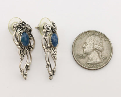 Navajo Earrings 925 Silver Natural Mined Denim Lapis Native American Artist C90s