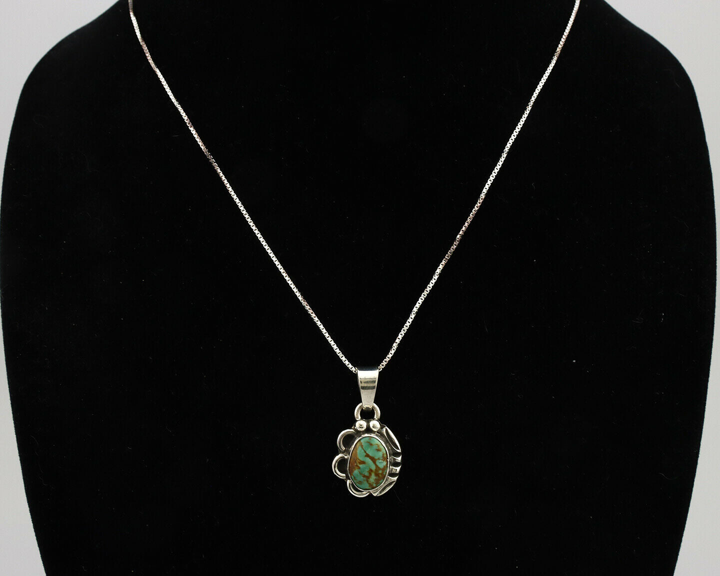 Navajo Kingman Turquoise Pendant .925 Silver Hand Stamped Signed Gecko C.80's