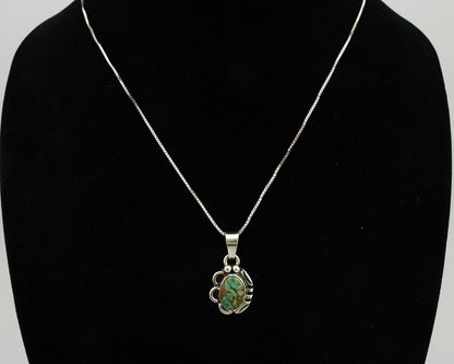 Navajo Kingman Turquoise Pendant .925 Silver Hand Stamped Signed Gecko C.80's