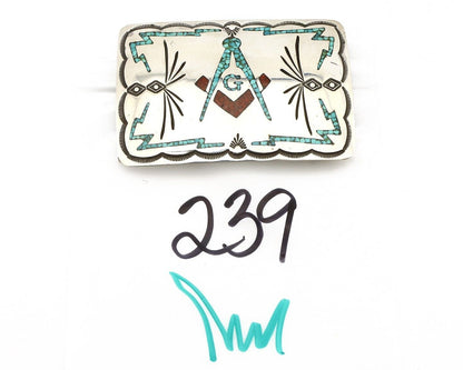 Navajo Belt Buckle .925 Silver Handmade Chip Inlay Artist Signed Bee Gay C.80's