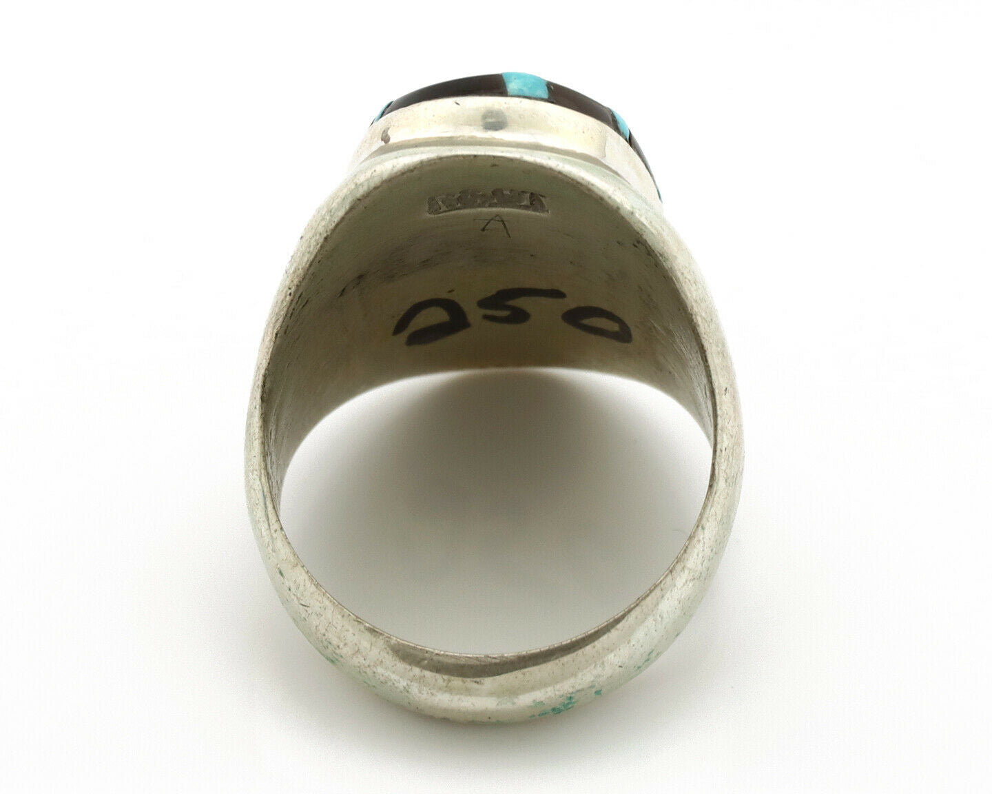 Zuni Inlaid Ring .925 Silver Gemstone Artist Richard & Geneva Terraza C.1980's