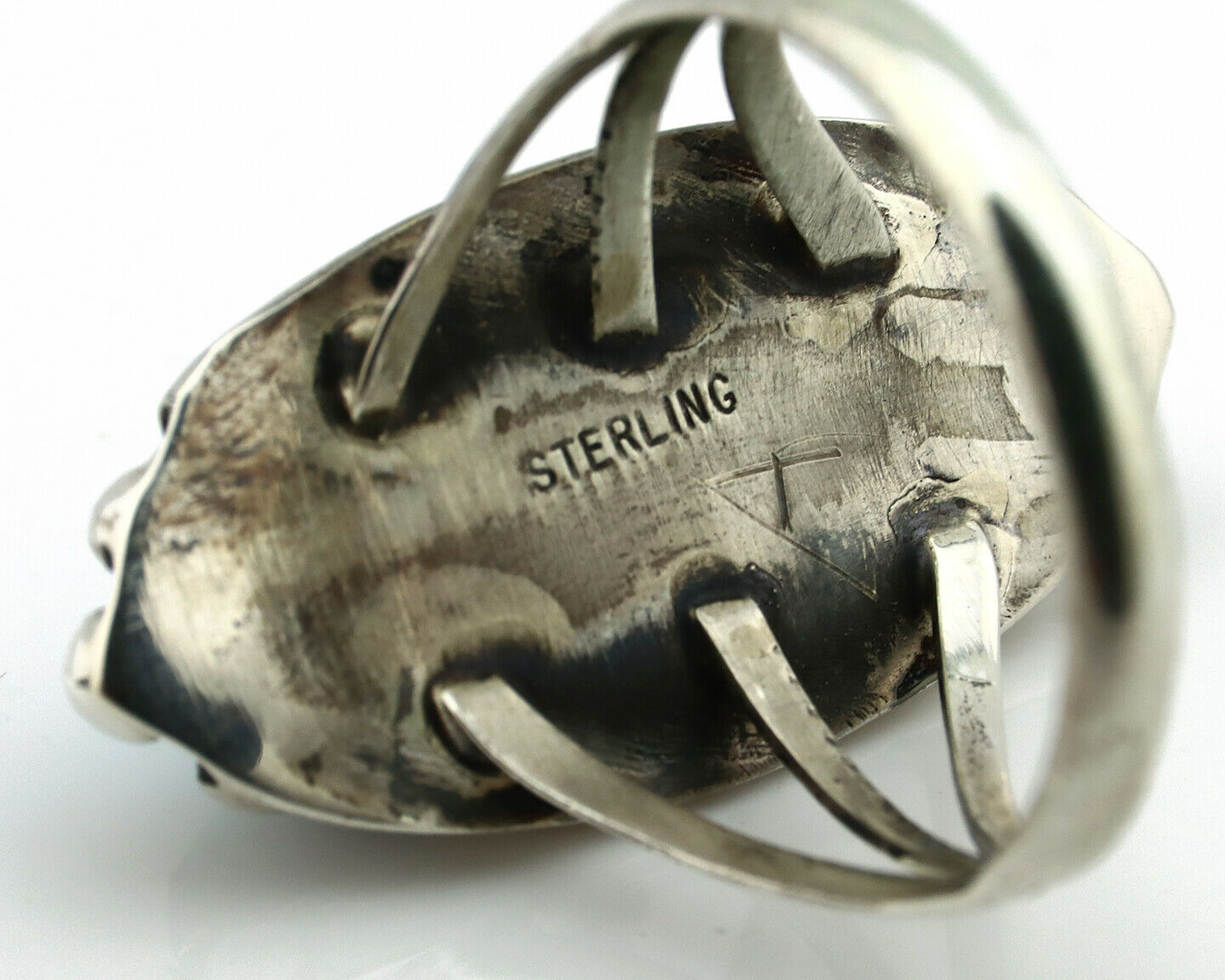 Navajo Ring .925 Silver Natural Blue Turquoise Artist Signed SC C.80's