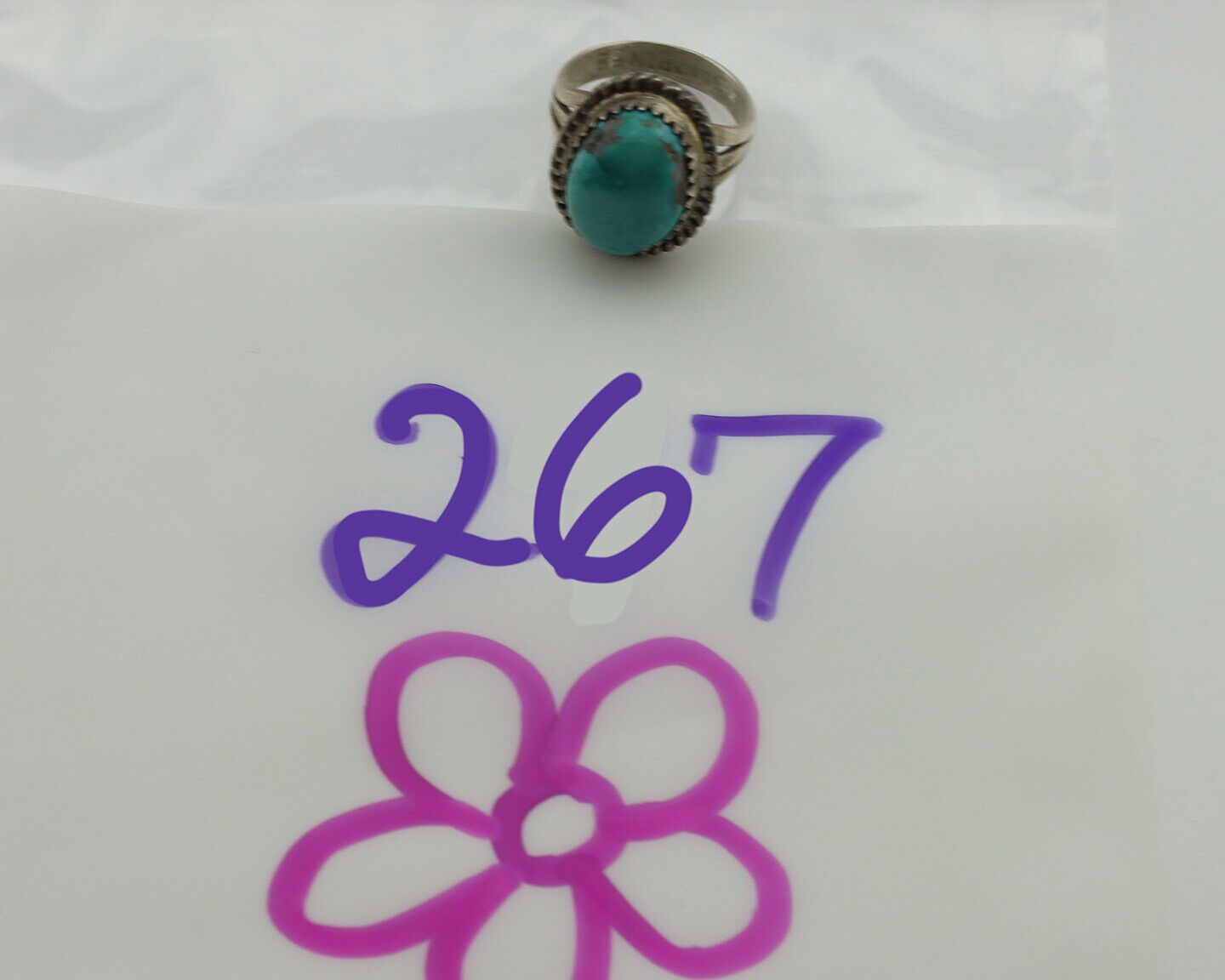 Navajo Ring .925 Silver Gober Turquoise Native American Artist C.1980's