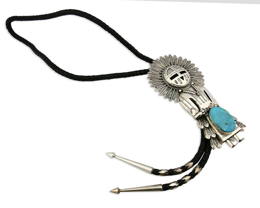 Navajo Bolo Tie .925 SOLID Silver Turquoise Artist Signed S C.80's