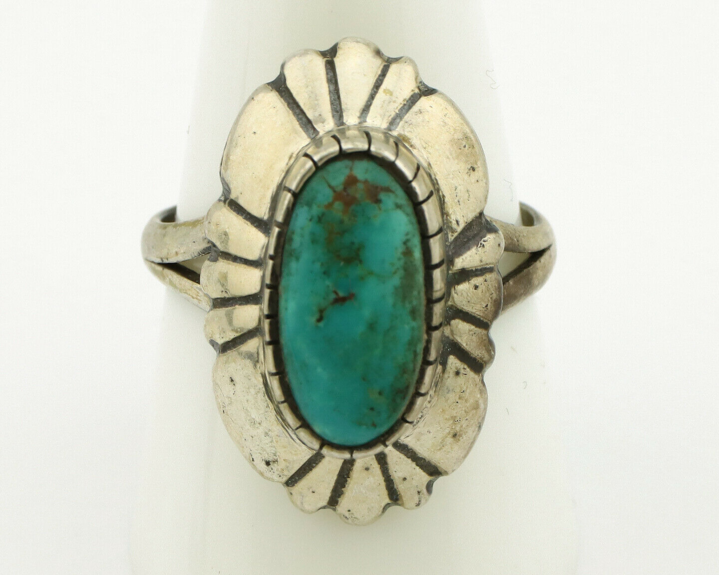Navajo Ring .925 Silver Green Turquoise Signed M Montoya C.80's