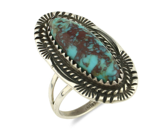 Navajo Ring .925 Silver Spiderweb Turquoise Artist Signed M C.90's