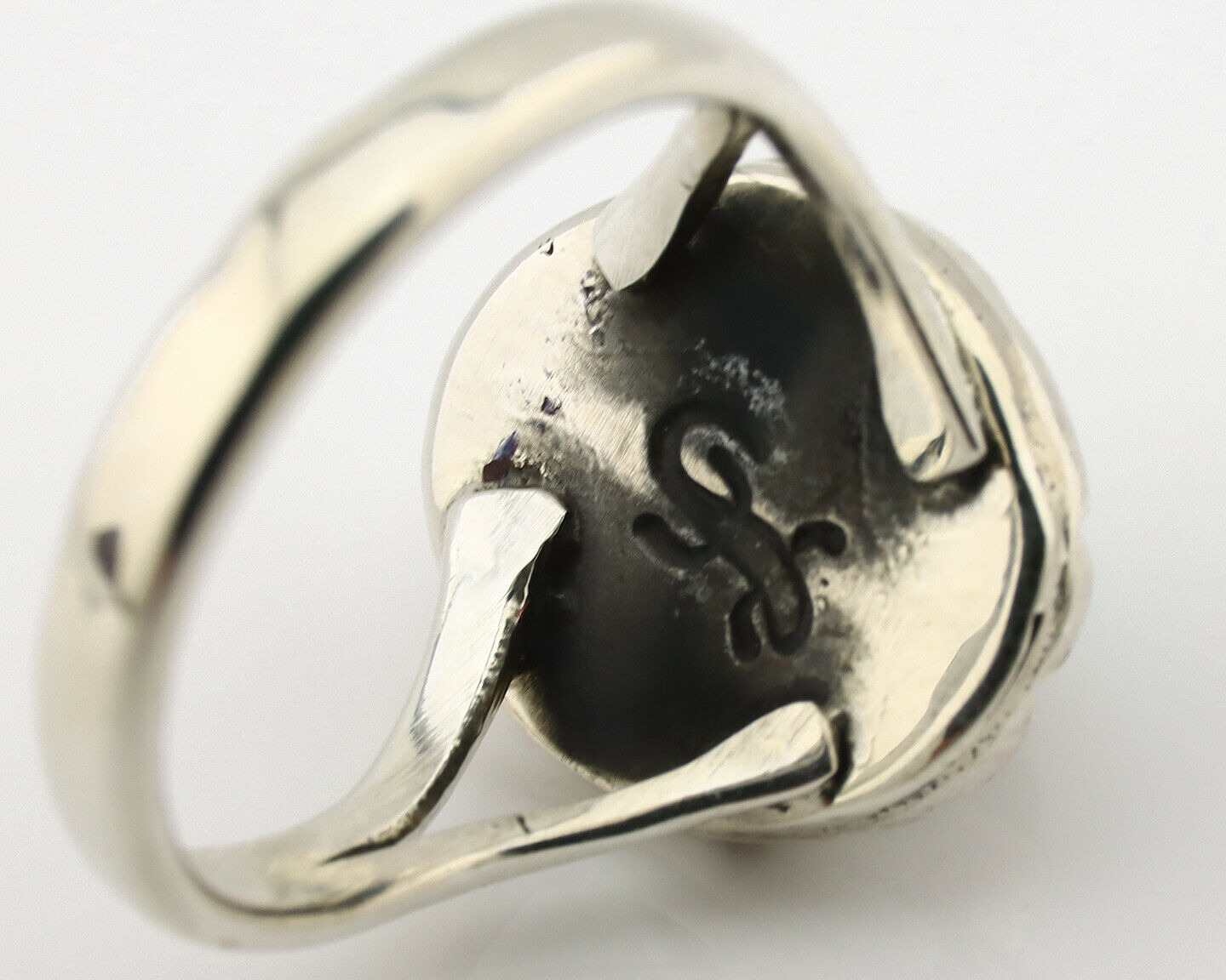 Navajo Ring .925 Silver Kingman Turquoise Artist Signed Gecko C.90's