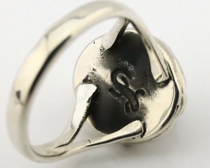 Navajo Ring .925 Silver Kingman Turquoise Artist Signed Gecko C.90's